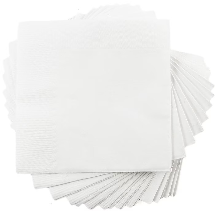 Stack of white embossed paper napkins for restaurant dining and takeout
